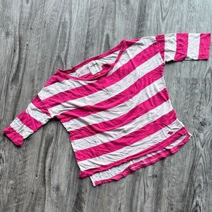 🌸 Abercrombie Kids Pink & White Striped Logo Top – Size L Chic Vintage look